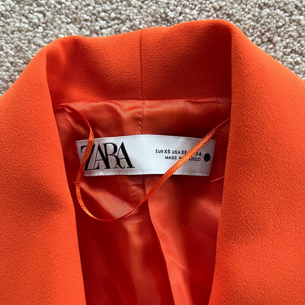 Zara Orange blazer suit jacket belted with belt with tie longline XS workwear - Picture 6 of 10